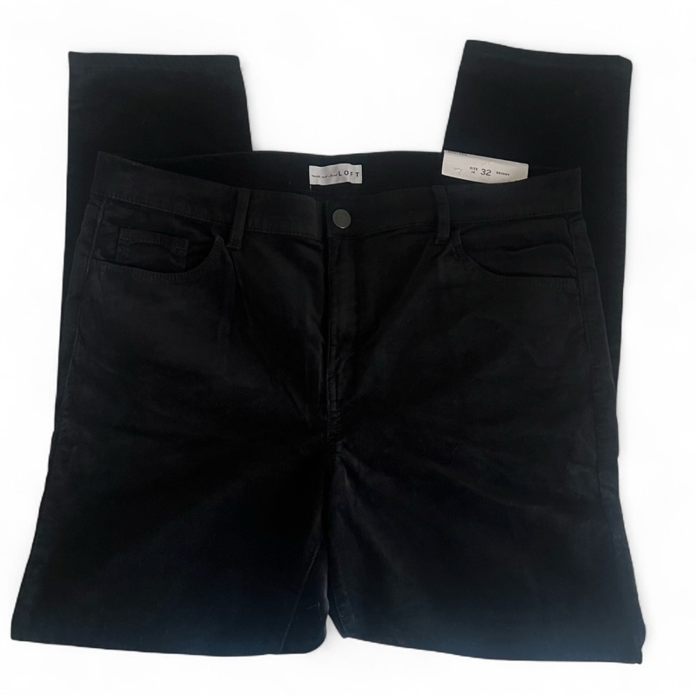 NWT LOFT Black Velvet Pants Size 14/32 Skinny Casual Office Minimalist